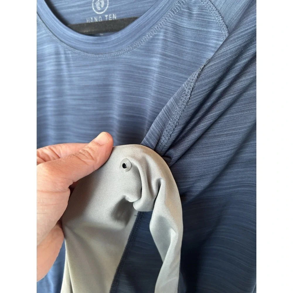 Hang Ten Long Sleeve Shirt UPF 50+ Men's Size L Back Zipper‎ Surfing Biking Blue